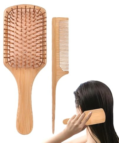 Kasmole Ensemble brosse à palette, brosse à cheveux et peigne - 2 pièces brosse peigne démêlante - Brosse à cheveux épais et bouclés, brosse à cheveux lissante et lissante pour Massage du cuir