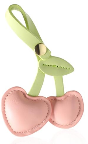 Andibro Kirsch Taschenanhänger, süßer PU Kirschschlüsselanhänger Taschenaccessoire für Geldbörsen Taschen Handtaschen(Rosa)