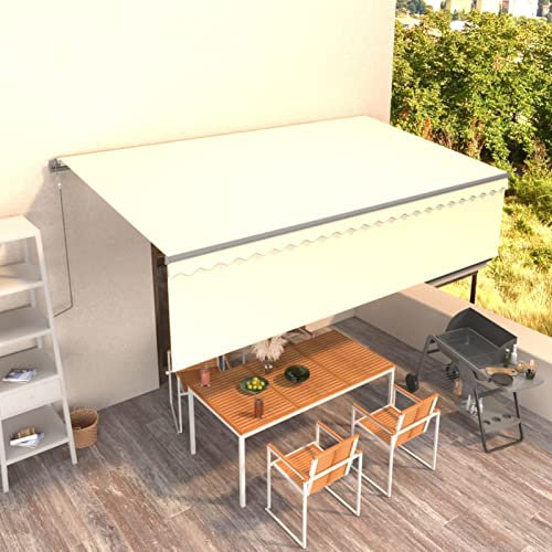 Homgoday Sekretess Utomhustält, Automatisk Infällbar Markis med Solskydd 5x3m Grädde, Garden Balkong Gardin, Utomhus Markis, Sidogardin för Utomhusterrass