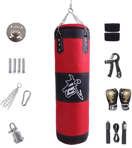 Boxsack Hängend,boxsack Set Erwachsene,15-in-1 Heavy Duty Boxsack, Mit dickerer Kette kann 360° gedreht werdenGeeignet für Muay Thai Boxen und Sparring(ungepolstert)(100cm)