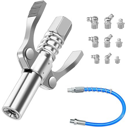 YGKYMVW Fettpresse Mundstück, Doppelgriff G Coupler für Fettpresse mit 30cm Schlauch, Fettpresse für Schmiernippel Fettpresse Kupplung mit M6 M8 M10 Schmiernippel für alle Arten von Fettpressen