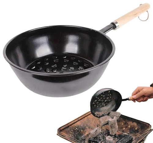 Olla de carbón para barbacoa,Olla de carbón para barbacoa | Olla De Carbón Para Barbacoa Con Mango De Madera,Encendedor de fuego de carbón, encendedor de parrilla de carbón, herramienta para quemar ca