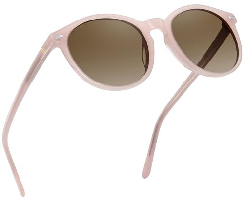 DUCO Retro polariserade damsolglasögon vintage UV400 skydd solglasögon lätta acetatram DC 1230, Transparent rosa ram brun lins