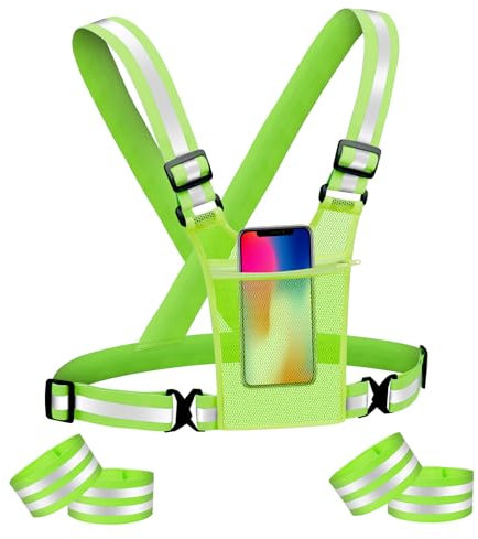 Adiwo Kit di Sicurezza Riflettente, Giubbotti Regolabili e 4 Braccialetti Elastici, per Ciclismo, Corsa ed Escursionismo (Verde Fluorescente)