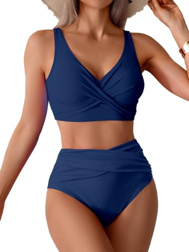 Mrkeung Bikini för kvinnor 2 delar bikiniset Push-up V vadderad krage bikini med hög midja bikini för kvinnor