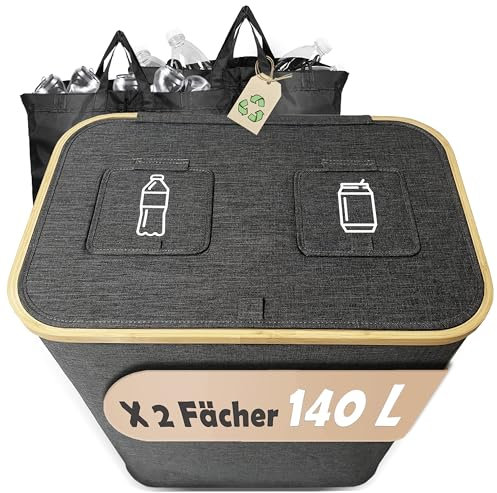 Rebelnomading Premium 140l Pfandflaschen Sammelbehälter 2 Fächer - Pfandflaschen Behälter Für Pfandflaschen - Flaschensammler Leergut sammelbehälter Für Küchen - Recycling Behälter - Pfandsammler