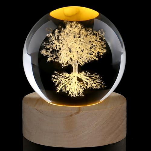 AWARDSEN Boule de cristal d'arbre de vie, 60 mm, presse-papier, décoration en verre, boule de cristal, plante gravée au laser, cadeau d'anniversaire