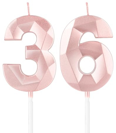 Rose Gold 36th Birthday Candles,3D Number 36 Candle for Cake,Women 36th Birthday Decorations,Rose Gold 36 Candle Cake Topper for Girls Women Her Him Birthday Party Wedding Decorations