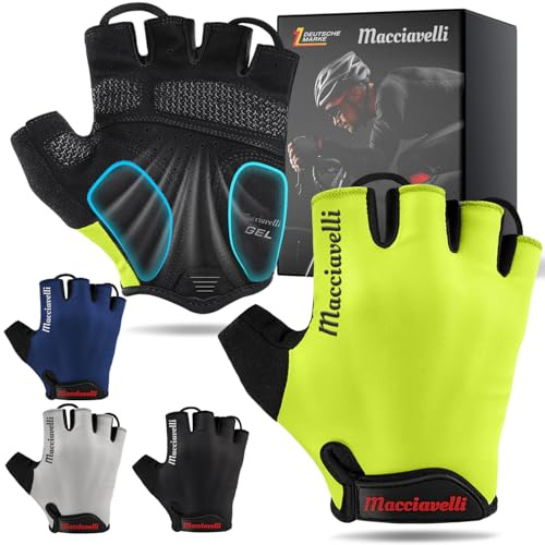 MACCIAVELLI® Gants de cyclisme pour homme - Rembourrés - Respirants - Sûrs - Gants de vélo VTT pour homme et femme - Gants de cyclisme sans doigts avec inserts en gel - Idéal pour VTT, vélo de route