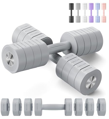 MERACH Dumbbell Set of 2, Adjustable Weight, Anti-slip Handle, Macaron Colors, Each 2.2/4.4/6.6/8.8 lbs, 4 in 1 Hand Weights for Women at Home, Grey