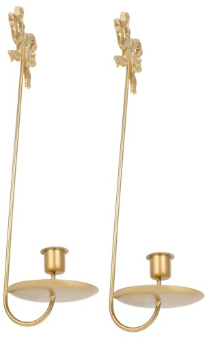 GLEAVI 2 Candelabros de Pared de Hierro Diseño Vintage Francés y Forma de Lazo, Soporte para Vela de Pilar, Decoración Elegante para Sala y Ocasiones Festivas