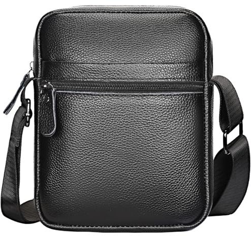 Leathario Sac à Bandoulière en Cuir Véritable pour Hommes Sac Pochettes décontractées pour les Voyages d'affaires Shopping Usage Quotidien Grande Capacité À la Mode Noir
