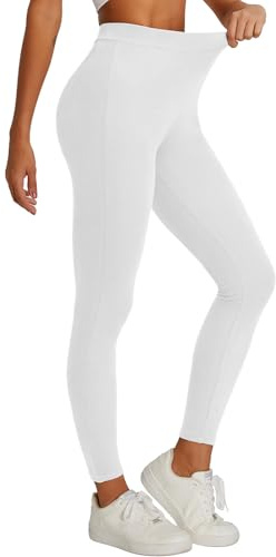 Havideto Thermal Cotton Leggings Women High Waisted Ladies Fleece Lined Pants UK Winter Thick Warm White M/L