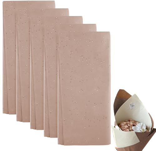 GNALIA 10 Fogli Di Carta Velina Marrone Glitterata, 50X66Cm, Fogli Di Carta Velina Glitterata Per Avvolgere Bouquet, Carta Da Imballaggio Per Regali Di Compleanno, Forniture Per L'Artigianato