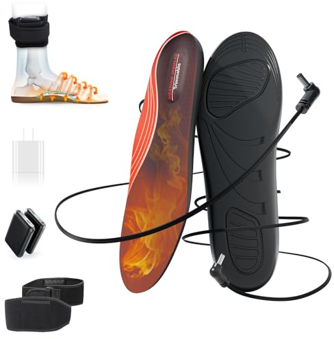 Heated Insoles, Rtdep Heated Insoles for Women Men with 6000mAh Battery, 4 Temperature Rechargeable Foot Warmers, Full-Foot Heating, Electric Heating Insole for Outdoor Hunting Fishing Camping(S/M)