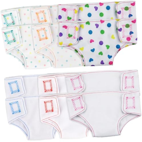 WOONEKY 12 Piezas Pañales para Muñecas Braguitas Reutilizables de Algodón para Educativo y Vestimenta de Muñecos Niña