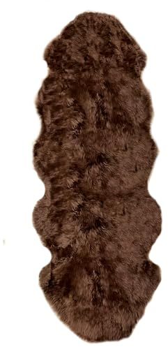 walexo Alfombra de piel de cordero auténtica – Suave pelo natural de alta calidad para sofá, alfombra de cama, accesorio para el hogar, sostenible y transpirable (marrón, 190 cm)