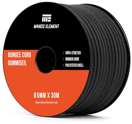 Manco Element Gummirep 5mm x 30m Expanderrep Elastisk Sladd Gummisnöre - Svart