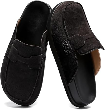 Womens Suede Clogs, Comfortable Platform Slip-On Backless Closed Toe Mules, Non-Slip Clog Slipper, Casual Penny Loafers Shoes (Black,7)