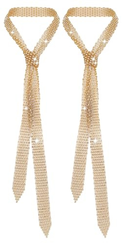 AIEOE Unisex Carnevale Festa Club Cravatta Lunga e Stretta da Donna con Paillettes Glitterate Taglia Unica (Confezione da 2) Oro