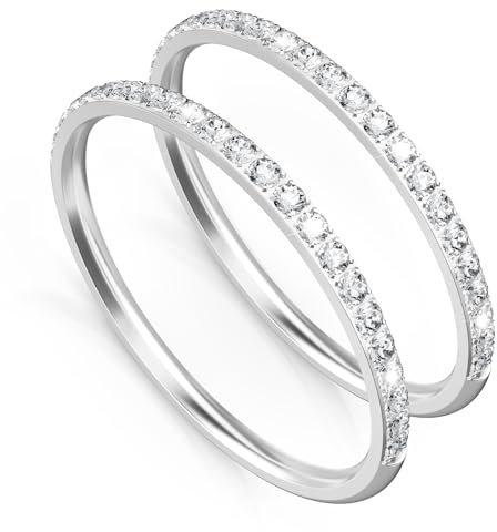 Polyjoy 2 Pack 14K Gold Plated Stacking Rings for Oura Ring Gen 5/4/3/Ringconn Gen 3/2 Air/2/Ultrahuman/Pro, Cubic Zirconia Simulated Diamond Oura Stack Rings for Women Girls