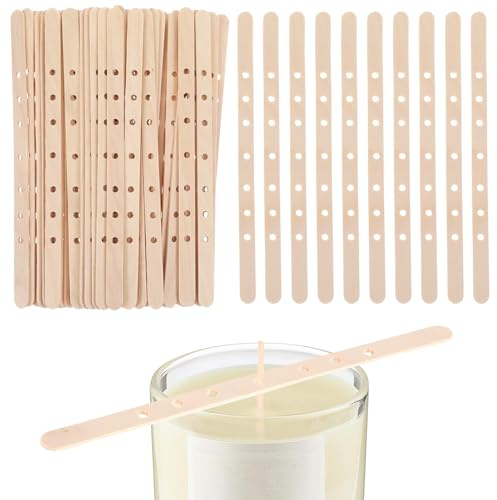Guduling 50 stycken vekthållare trä, ljusveke hållare för ljusgjutning, 7 hål Wick Holders för Candle Making, ljuskärnehållare för ljusformning (18 × 0,4 cm)