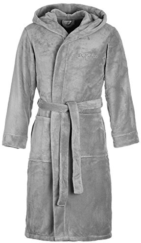 Di Vadini Unisex Herren Damen Bademantel Florenz mit Kapuze I Morgenmantel flauschig I Nachtwäsche aus edler Mikrofaser Farbe: anthrazit Gr. XXXL