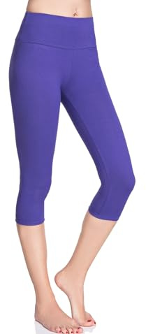 MITAAMI beskurna 3/4-längder, hög midja, bomullsleggings med kontrollpanel, aktiva byxor, vardagliga mjuka leggings för kvinnor, stretchiga elastiska beskurna capribyxor för träning, yoga LWP342, VIOLETT, 46 SE