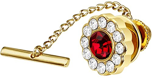 Mens Crystal Tie Tack with Chain Gold Tone Tie Pin in Gift Box Wedding Birthday Anniversary Party