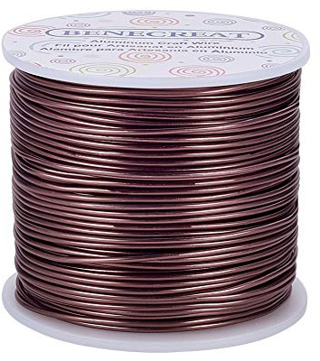 BENECREAT 15 Gauge (1.5mm) Aluminum Wire 220FT (68m) Anodized Jewelry Craft Making Beading Floral Colored Aluminum Craft Wire - Brown