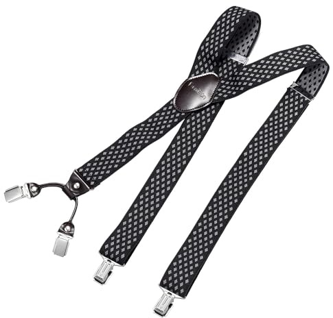 DonDon herr hängslen 3,5 cm breda 4 clips med brunt läder i Y-form elastiska och längdjusterbara