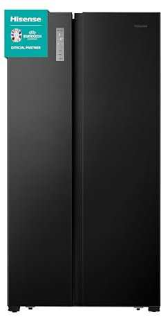 Hisense RS677N4BFD Side by Side Kühl-Gefrierkombination/ Inverter-Kompressor/ Flaschenablage/ 2 FreshZone/Gemüsefach / Kühlteil 334 l/ Gefrierteil 185 l/ 41 dB/ 247 kWh/ Jahr, Schwarz