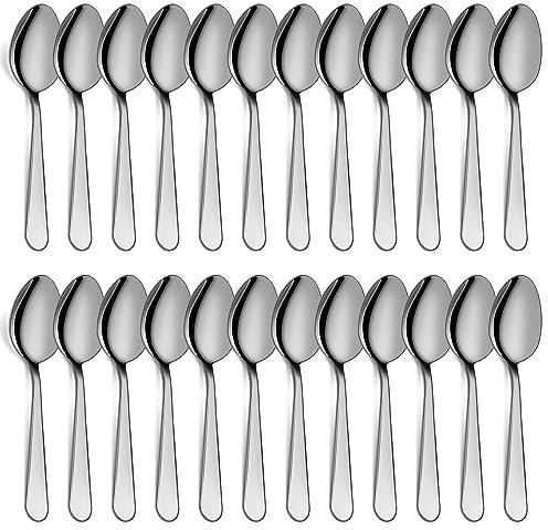 Teaspoons Set of 24, 6 inch Stainless Steel Tea Spoons, Food Grade Cutlery Spoons Set for Tea, Coffee, Use for Home, Kitchen, Restaurant, Dishwasher Safe