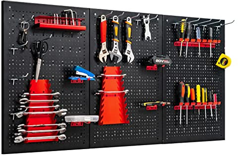 COSTWAY Organiseur Mural en Panneau Perforé, Kit de Rangement d'Outils en Métal avec 3 Panneaux Perforés 25 Accessoires de Suspension, Porte-outils Standard Fixé au Mur, pour Garage, Atelier, Entrepôt