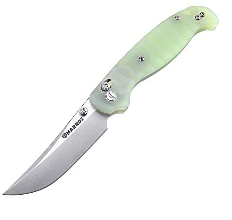 Harnds Giant Silkworm Cuchillo Plegable con Hoja de Acero Sandvik,Cuchillo para Exteriores Mango G10 Cuchillo de Bolsillo para Camping con Clip de Bolsillo Reversible (Verde)