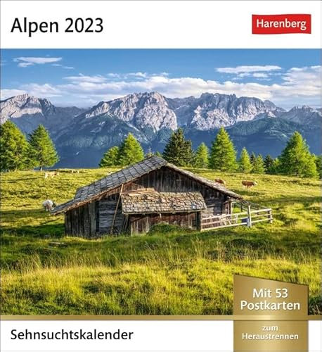 Sehnsuchtskalender Alpen - Kalender 2023 - Harenberg-Verlag - Postkartenkalender mit 53 heraustrennbaren Postkarten - 16 cm x 17,5 cm, multicolor