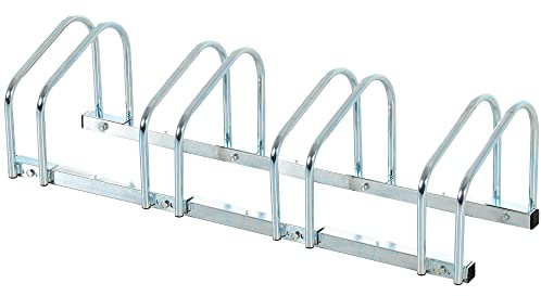 HOMCOM Râtelier 4 vélos range-vélos support de rangement pneu 65 mm sol ou mural pour VTT enfants BMX 110 x 33 x 27 cm acier argent