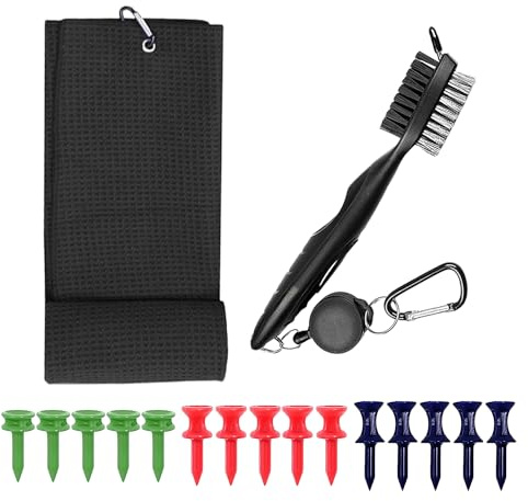 NyxSeat 1 spazzola per mazze da golf double face, 1 asciugamano sportivo, 15 supporti da golf, asciugamano da golf, accessori da golf, set per la pulizia del golf, set regalo per gli appassionati di