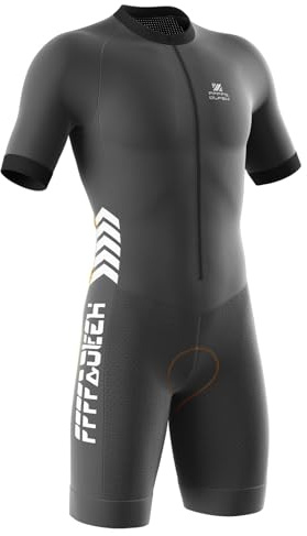 2024 Nuovi Tuta da triathlon da uomo, Ciclismo Body Skinsuit All'aperto Sportswear Abbigliamento Triathlon with Gel Pad per Nuoto/Corsa/Ciclismo, con imbottitura in gel (Nero,L)