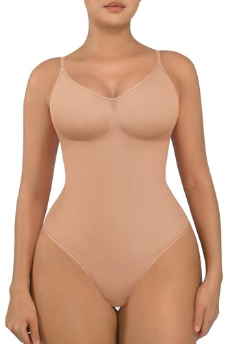 FeelinGirl Contenitivo Modellante Intimo Donna Pancia Piatta Senza Cuciture Shapewear String Bodysui Cachi cenere XS/S