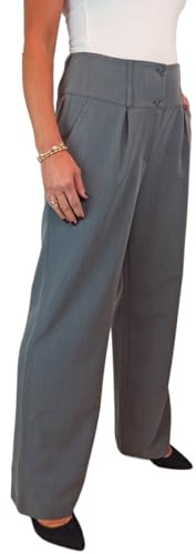 Paulo Due Women's Wide Leg Formal Trousers, High Waist, Pleated Smart Office Workwear Marl Grey 10-22 (16)