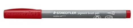 STAEDTLER Brush pen pigment Arts, carmín, punta de pincel para un ancho de línea variable, resistente al agua, secado rápido, 10 bolígrafos en estuche de cartón,
