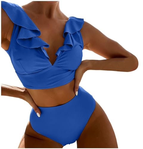 Neuer mehrfarbiger, gerüschter, geteilter Badeanzug mit V-Ausschnitt hoher Taille, geteilter Bikini für Damen Fliegeruhr (BU2, S)