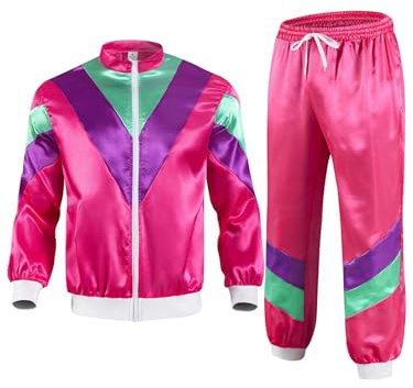 TiaoBug Femme Déguisement Disco Costume Années 80 90 Survêtement Costume Hippie Disco Veste Manches Longues et Pantalon Jogging Cosplay Carnaval Halloween S-XXL