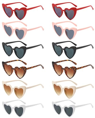 YISIZES Lot de 12 lunettes de soleil vintage en forme de cœur, lunettes de soleil tendance pour hommes, femmes, enfants, pour fêtes, piscines, festivals de musique, coloré