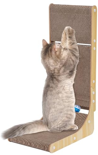 Supernic Cat Scratching Board, 68 Cm L Shape Cat Scratch, with Ball Toy, Protector Furniture (Brown L Shape)