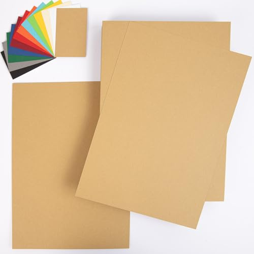PresentFill A4 naturbrun kartong | 50 ark | 230 g/m² | Hobbykartong tillverkad av 100% återvunnen kraftkartong | Tyskland | Färgad kartong | Hobbykartong för hantverk | Målning |