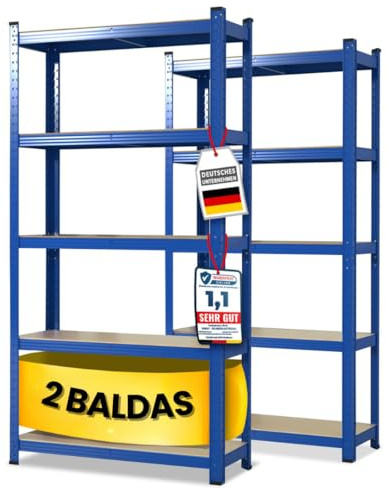 etm Estantería de Carga Pesada, Pack de 2, 200x120x60 cm, Azul | Estantería Modular, almacén o Independiente. Montaje rápido sin Herramientas Gracias al Sistema de Encaje (Lakota, Azul)