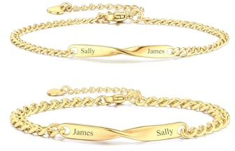 Zysta ID Bracciali Coppia Personalizzabili Nome Incisione in Acciaio Inox Bracciali Identificativi con Ciondolo Barra a Spirale con Iniziali Scritta Inciso per Fidanzati Anniversario 2 Oro