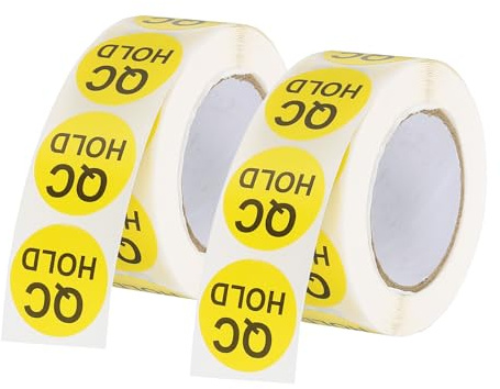 PATIKIL Etichette QC Hold da 1, 2 rotoli/1000 pezzi adesivi inventario controllo qualità rotondo etichette gestione magazzino organizzazione per spedizioni produzione ispezione, giallo